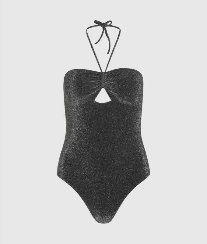 Bañador metálico con cuello halter Bañador metálico con cuello halter