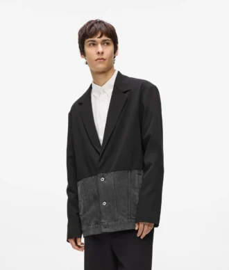 Blazer con paneles de denim