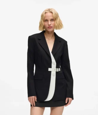 Blazer con solapa en contraste y cinturón