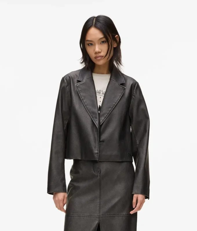 Blazer de piel sintética desgastada Blazer de piel sintética desgastada