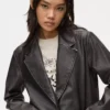 Blazer de piel sintética desgastada Blazer de piel sintética desgastada