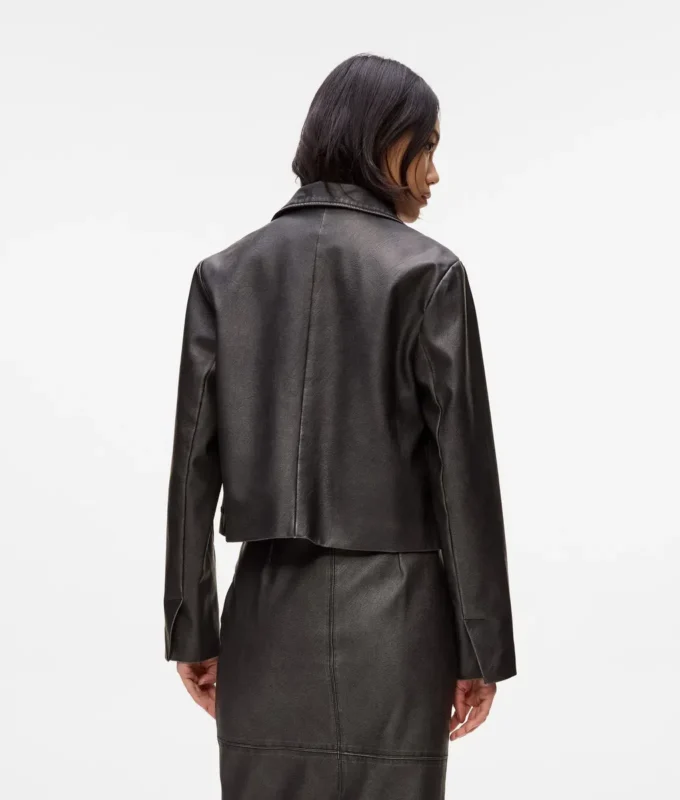 Blazer de piel sintética desgastada Blazer de piel sintética desgastada