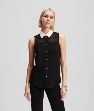 BLUSA SIN MANGAS CON CUELLO DE POPELÍN