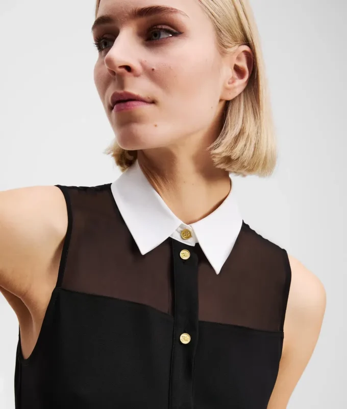 BLUSA SIN MANGAS CON CUELLO DE POPELÍN BLUSA SIN MANGAS CON CUELLO DE POPELÍN