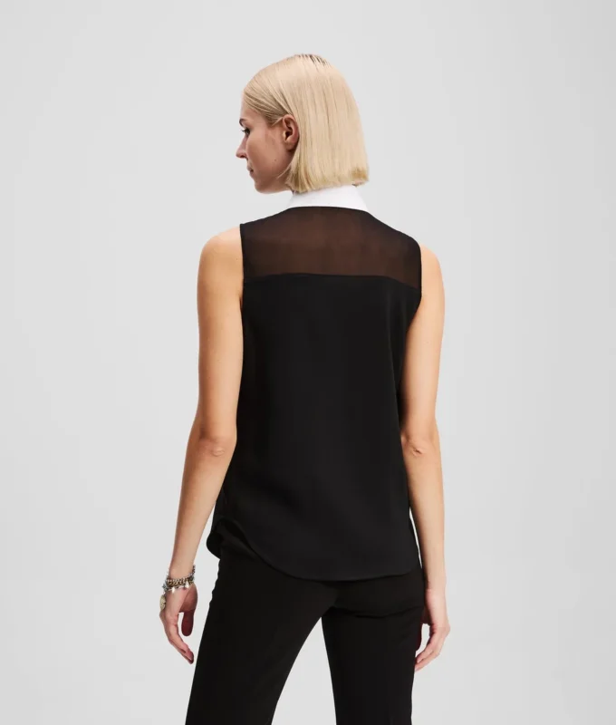 BLUSA SIN MANGAS CON CUELLO DE POPELÍN BLUSA SIN MANGAS CON CUELLO DE POPELÍN