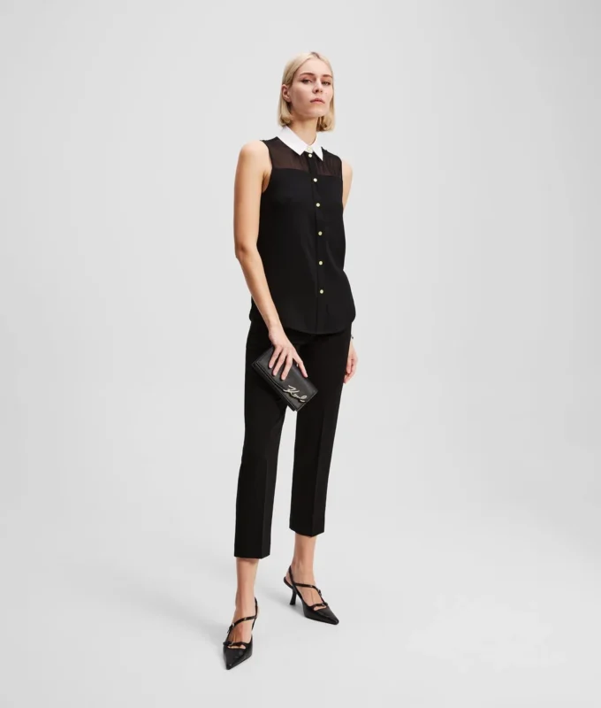 BLUSA SIN MANGAS CON CUELLO DE POPELÍN BLUSA SIN MANGAS CON CUELLO DE POPELÍN