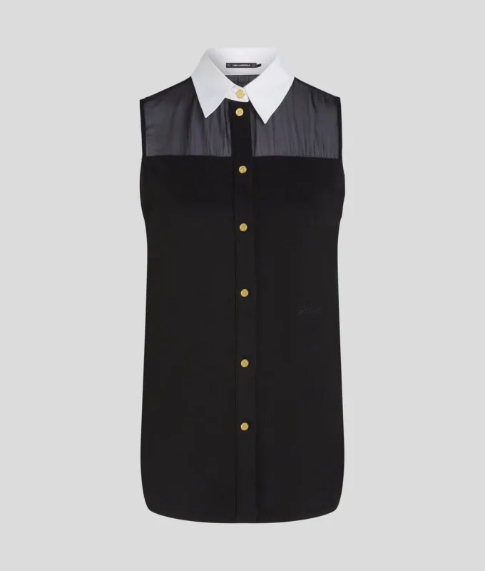 BLUSA SIN MANGAS CON CUELLO DE POPELÍN BLUSA SIN MANGAS CON CUELLO DE POPELÍN
