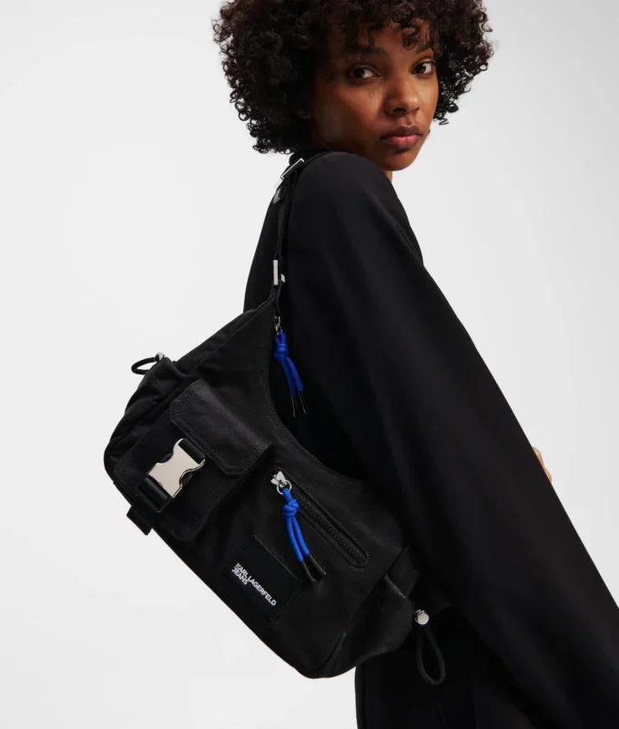 BOLSO DE HOMBRO DE DENIM RECUBIERTO UTILITARIO BOLSO DE HOMBRO DE DENIM RECUBIERTO UTILITARIO