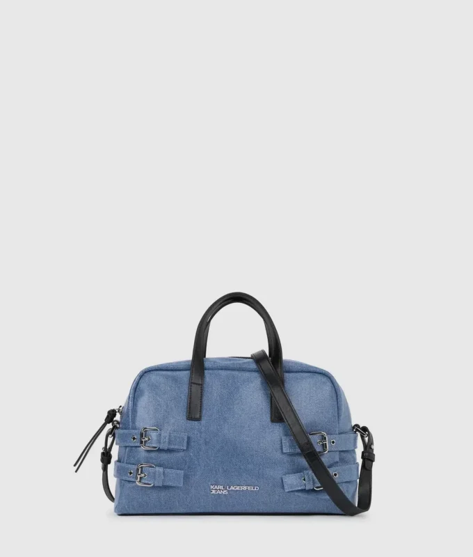 Bolso tipo bowling con hebilla de denim Bolso tipo bowling con hebilla de denim