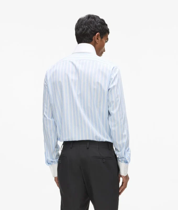 Camisa a rayas con cuello en contraste Camisa a rayas con cuello en contraste