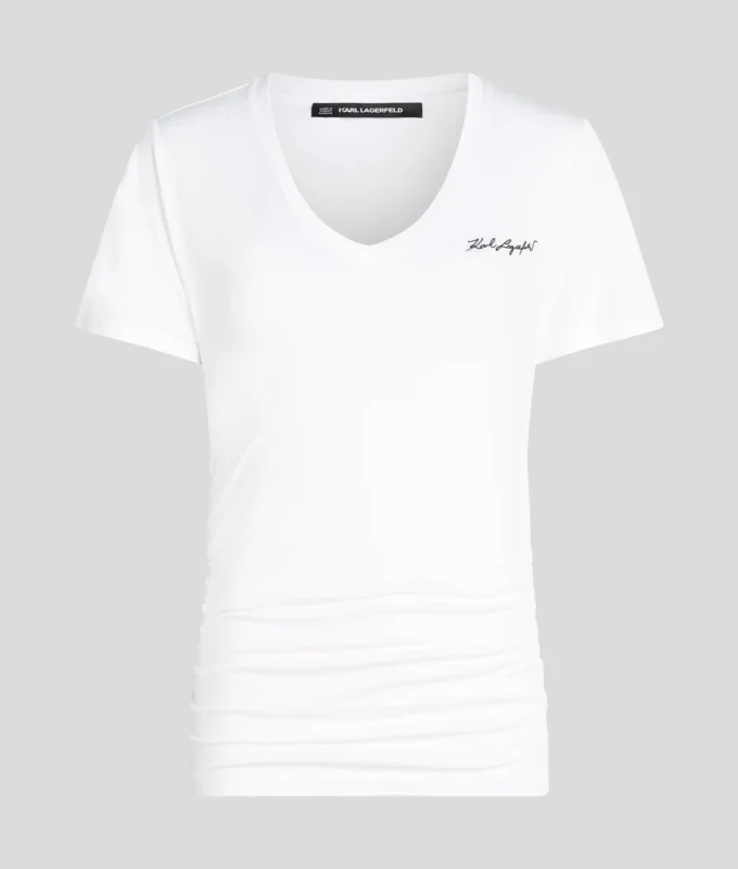 CAMISETA CON CUELLO EN V Y FRUNCIDOS CAMISETA CON CUELLO EN V Y FRUNCIDOS