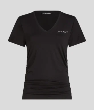 CAMISETA CON CUELLO EN V Y FRUNCIDOS