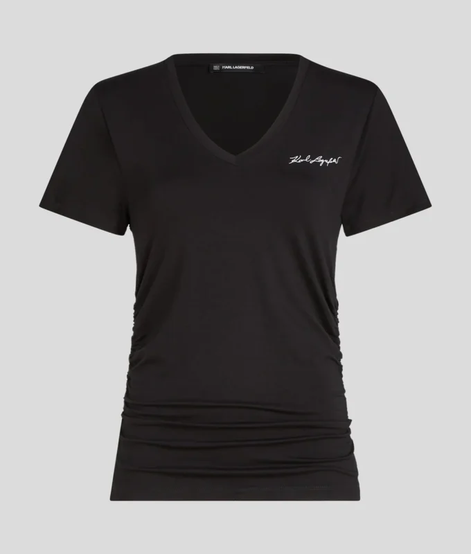 CAMISETA CON CUELLO EN V Y FRUNCIDOS CAMISETA CON CUELLO EN V Y FRUNCIDOS