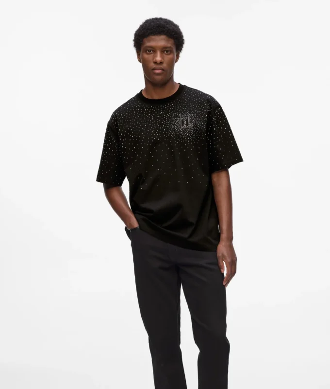 Camiseta con monograma de pedrería