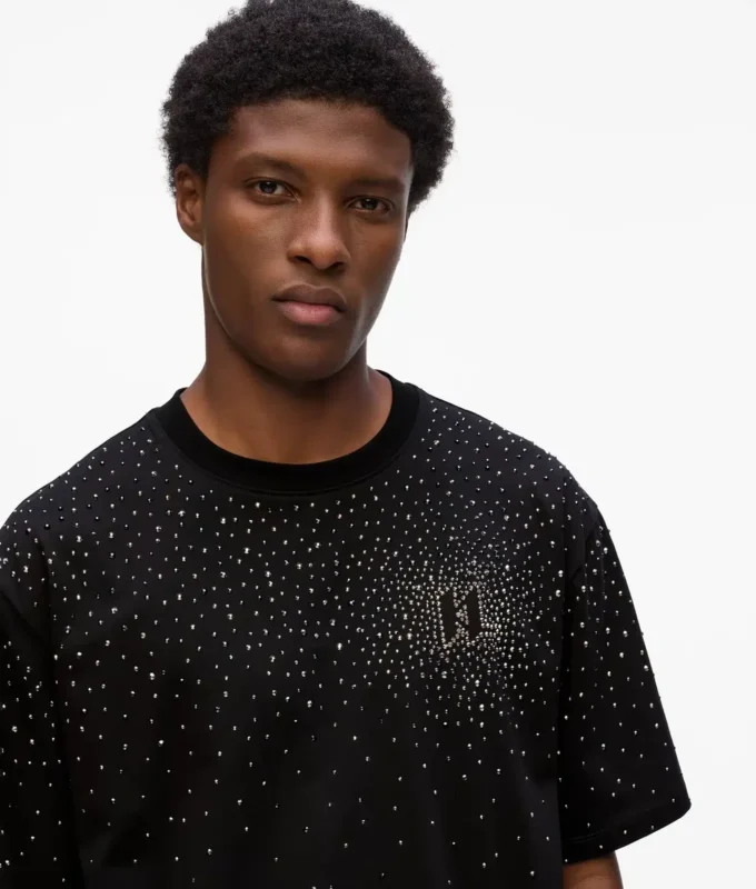 Camiseta con monograma de pedrería