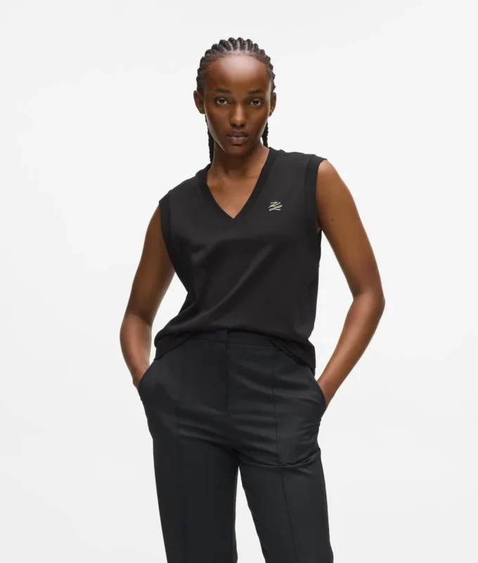 Camiseta sin mangas con cuello en V Camiseta sin mangas con cuello en V