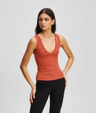 CAMISETA SIN MANGAS CON CUELLO EN V Y CANALETAS