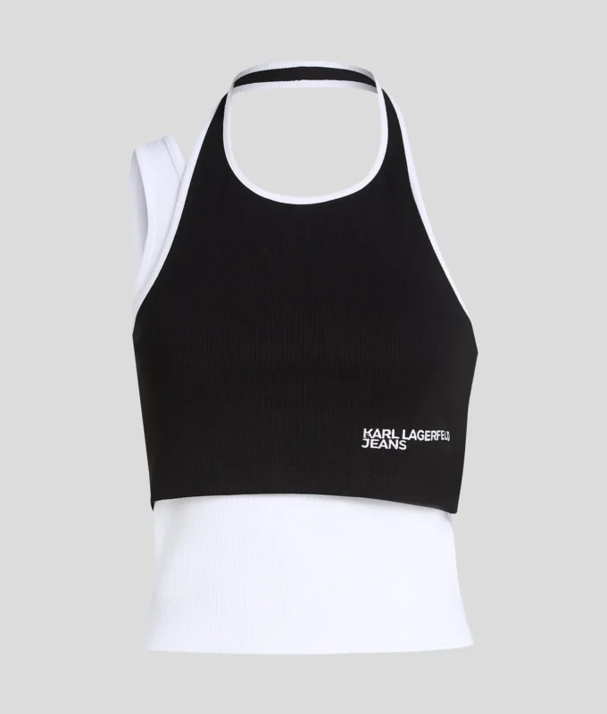 CAMISETA SIN MANGAS CON RIBETE EN CAPAS CAMISETA SIN MANGAS CON RIBETE EN CAPAS