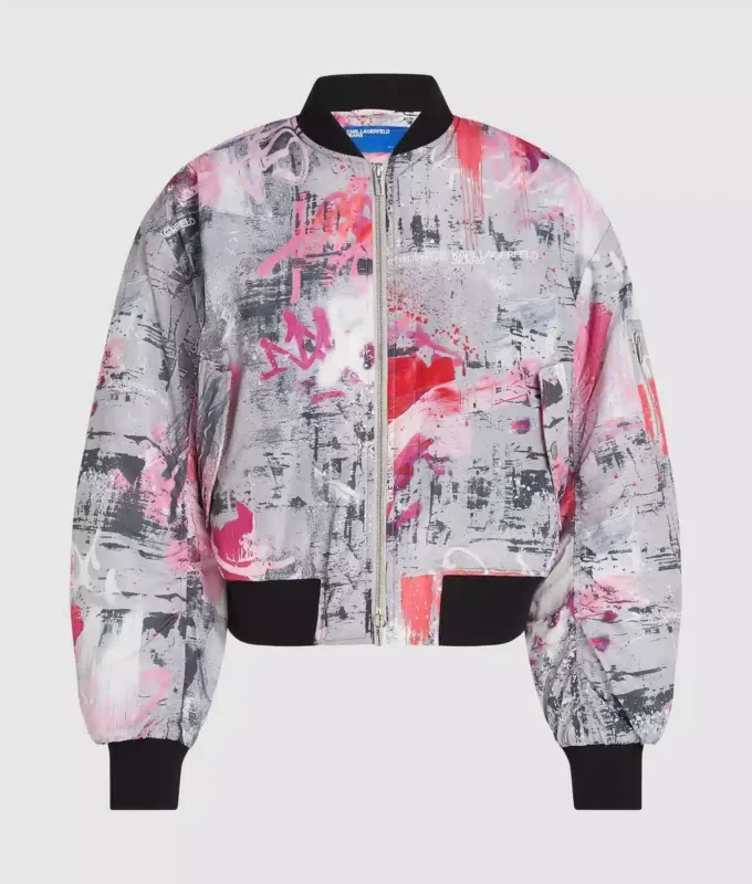 Cazadora bomber con estampado de pintura integral Cazadora bomber con estampado de pintura integral