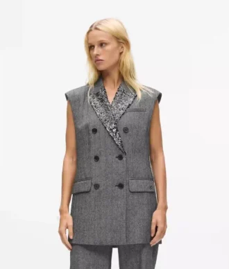 Chaleco de tweed con solapas de lentejuelas