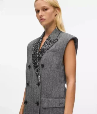 Chaleco de tweed con solapas de lentejuelas
