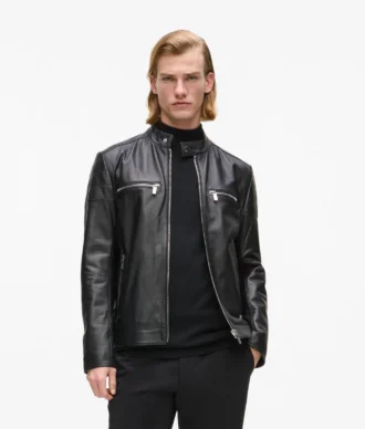 Chaqueta de cuero con cuello alto