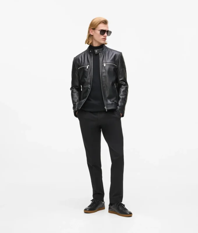 Chaqueta de cuero con cuello alto