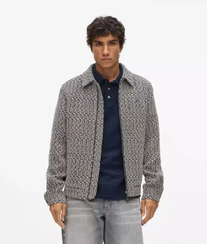 Chaqueta de tweed bouclé con cremallera