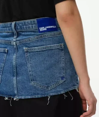 Falda larga con panel de denim