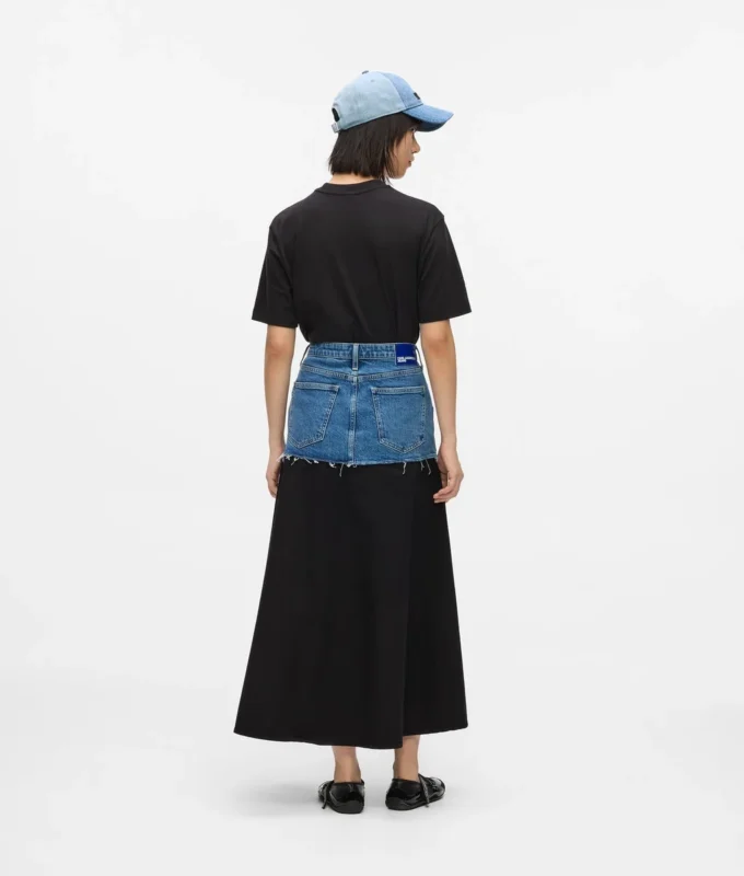 Falda larga con panel de denim Falda larga con panel de denim