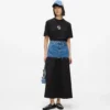 Falda larga con panel de denim Falda larga con panel de denim