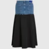 Falda larga con panel de denim Falda larga con panel de denim