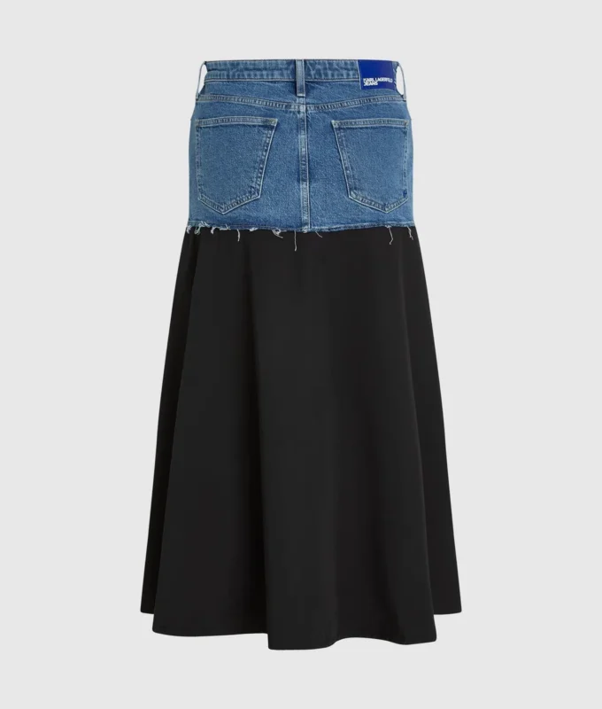 Falda larga con panel de denim Falda larga con panel de denim