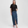 FALDA LARGA DE DENIM UTILITARIA FALDA LARGA DE DENIM UTILITARIA
