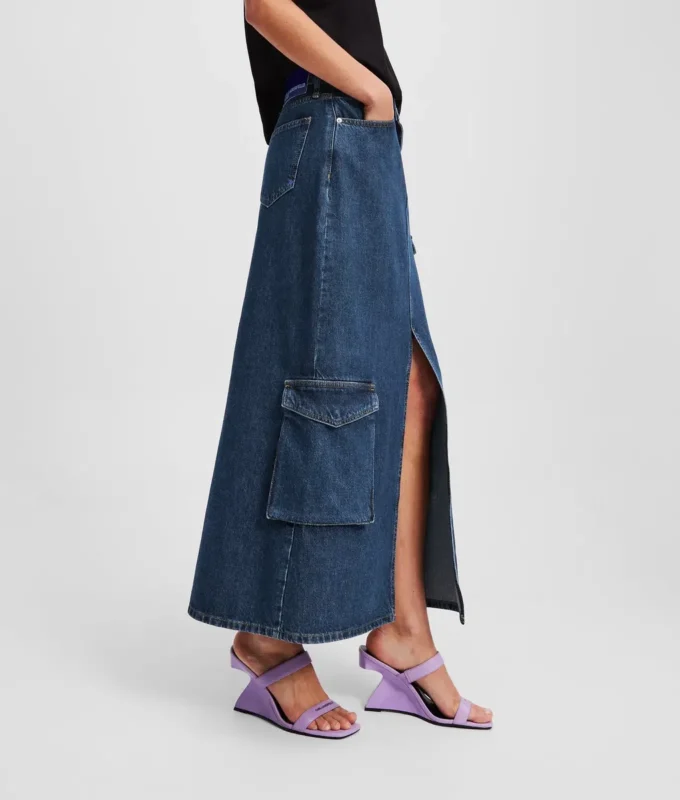 FALDA LARGA DE DENIM UTILITARIA FALDA LARGA DE DENIM UTILITARIA