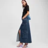FALDA LARGA DE DENIM UTILITARIA FALDA LARGA DE DENIM UTILITARIA