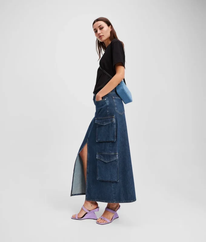 FALDA LARGA DE DENIM UTILITARIA FALDA LARGA DE DENIM UTILITARIA