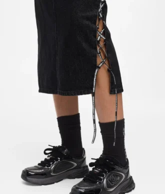 Falda midi vaquera con cordones