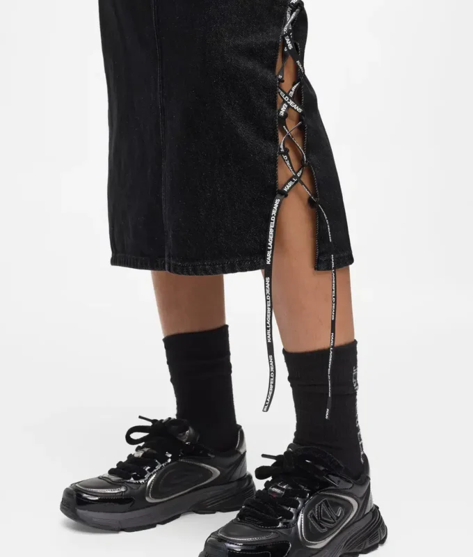 Falda midi vaquera con cordones Falda midi vaquera con cordones