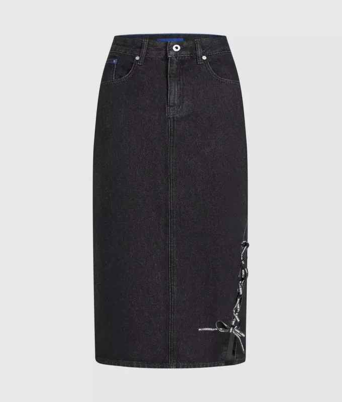 Falda midi vaquera con cordones Falda midi vaquera con cordones
