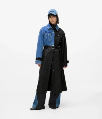 Gabardina con paneles de denim