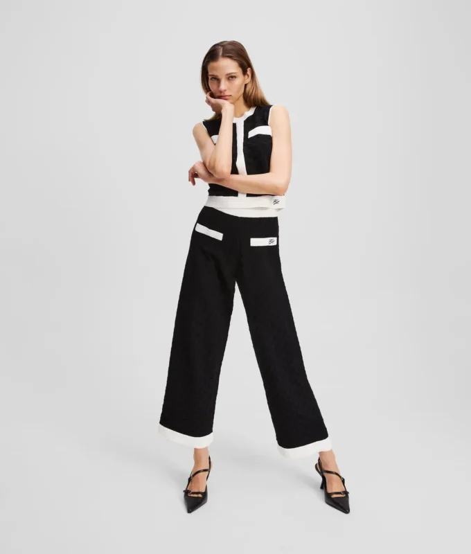PANTALONES DE PUNTO CON RIBETES CONTRASTANTES PANTALONES DE PUNTO CON RIBETES CONTRASTANTES