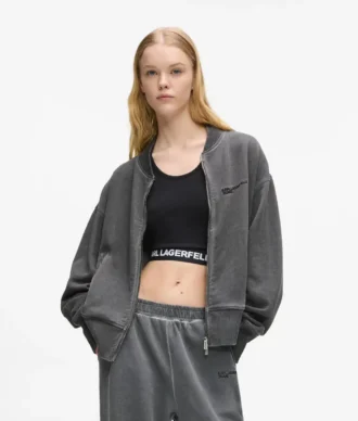 Sudadera bomber lavada con cremallera