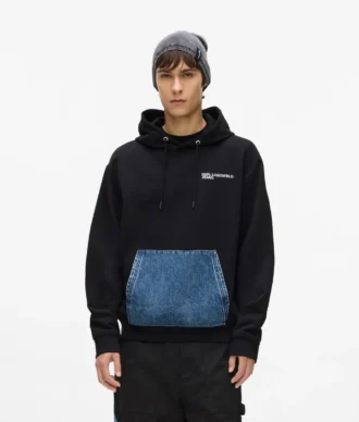 Sudadera con capucha y bolsillo de denim