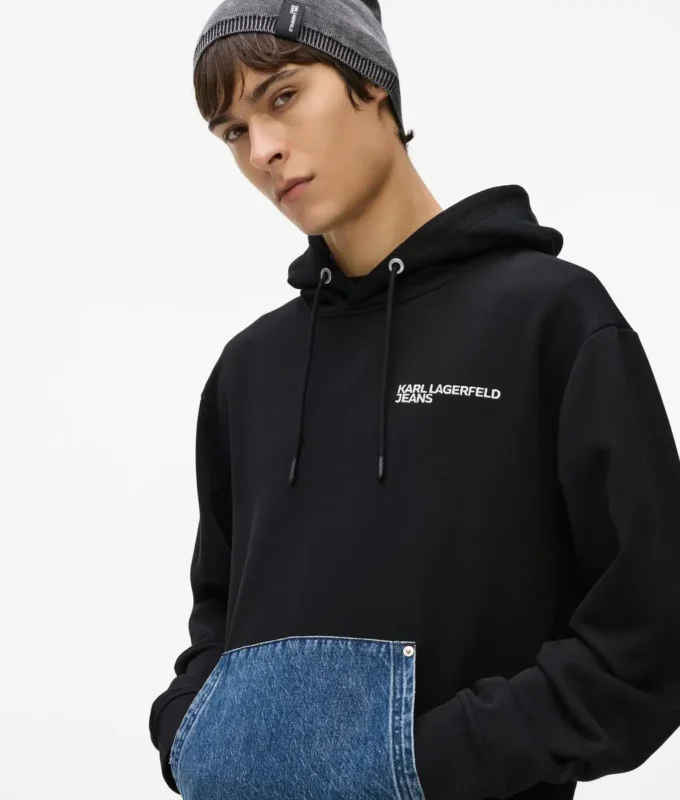 Sudadera con capucha y bolsillo de denim Sudadera con capucha y bolsillo de denim