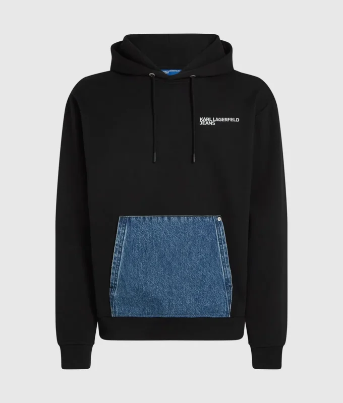 Sudadera con capucha y bolsillo de denim Sudadera con capucha y bolsillo de denim
