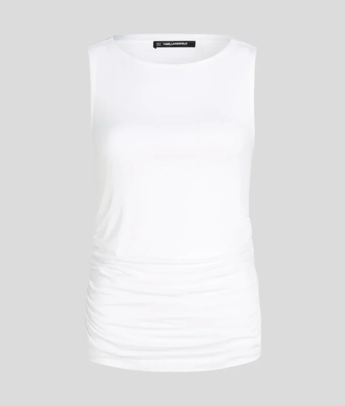 TOP CON CUELLO BARCO Y FRUNCIDOS TOP CON CUELLO BARCO Y FRUNCIDOS