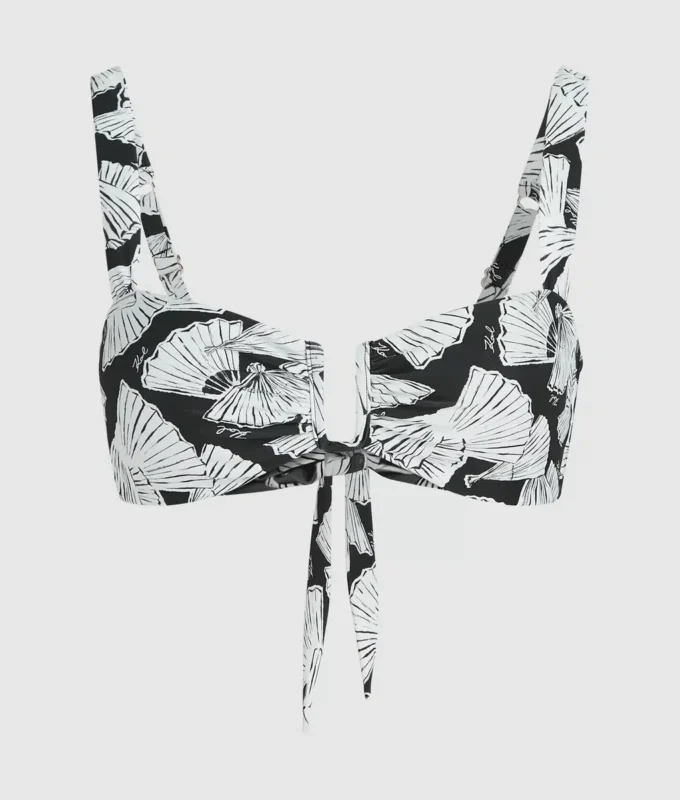 Top de bikini con estampado de abanicos