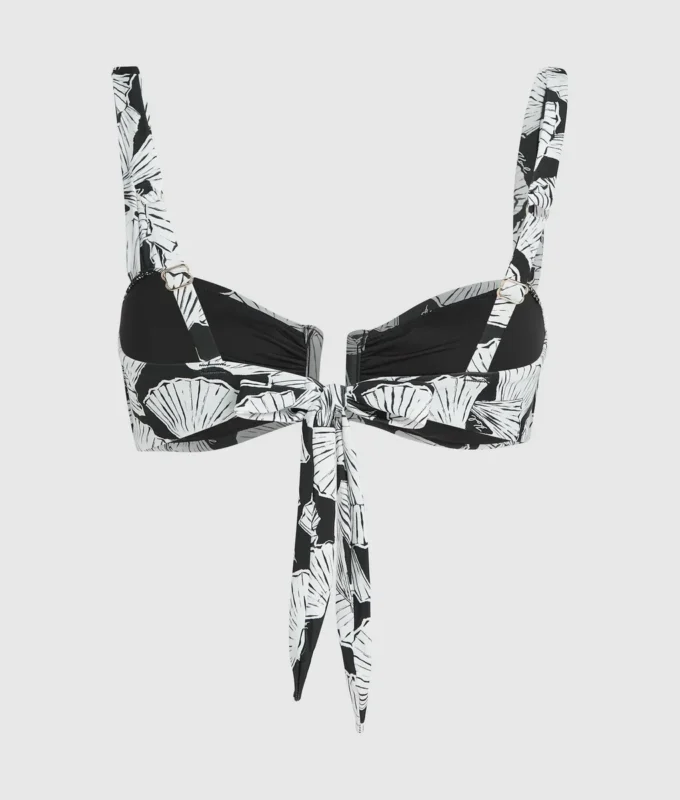 Top de bikini con estampado de abanicos