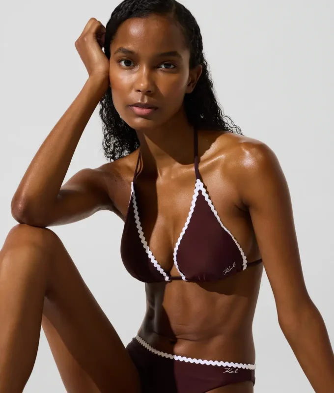 Top de bikini triangular festoneado Top de bikini triangular festoneado